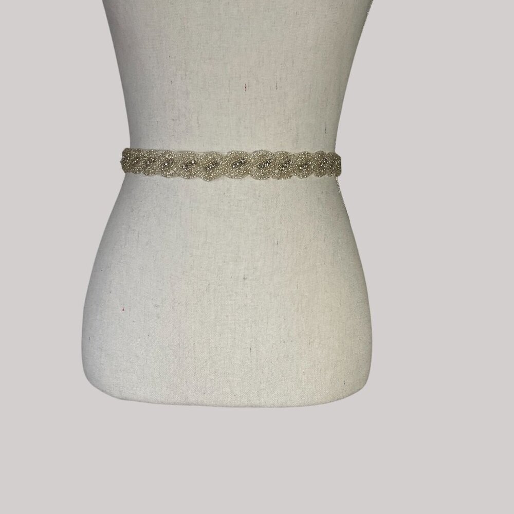 Beaded Rhinestone Bridal Sash Satin Ribbon Belt Headband Bling Weddings 3/4"
